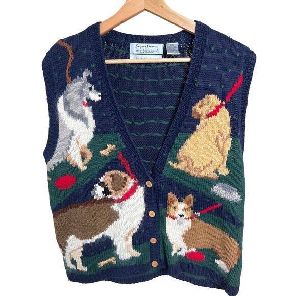 Signatures By Northern Isles Knitted By Hand Pets Size Large Vest Navy - Picture 1 of 6